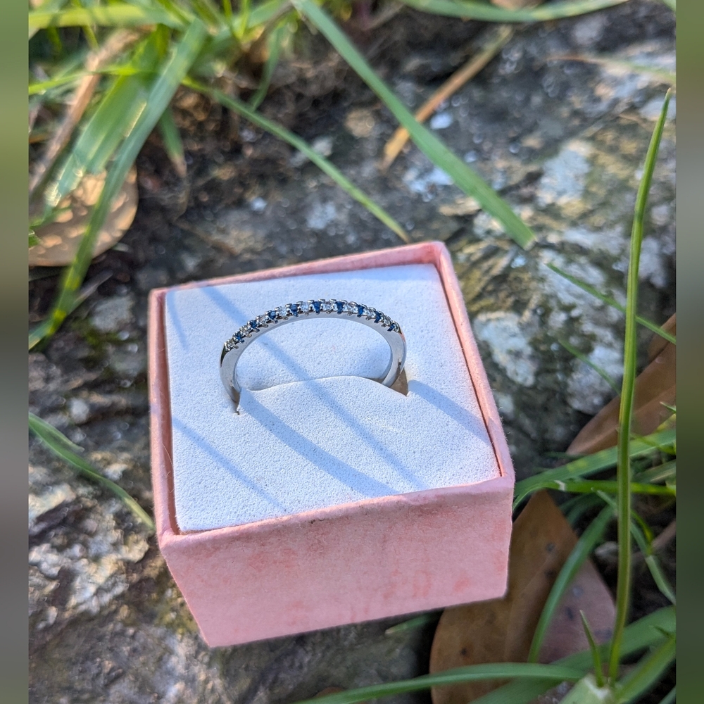 Dainty Blue & White Sapphire Barely There Stacking Band (7.5)